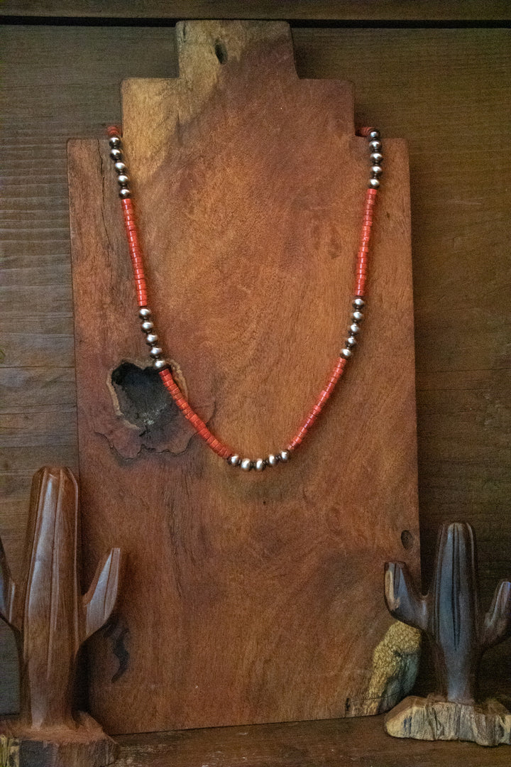 Sponge Coral Heishi & 6mm Navajo Pearl Necklace