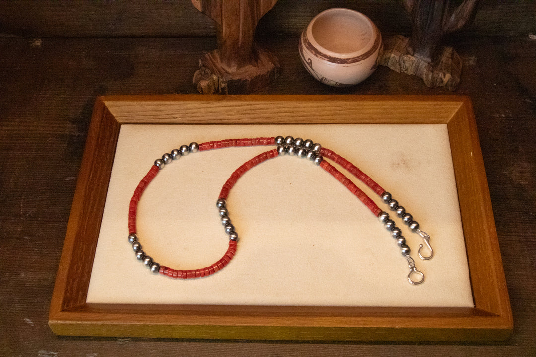 Sponge Coral Heishi & 6mm Navajo Pearl Necklace