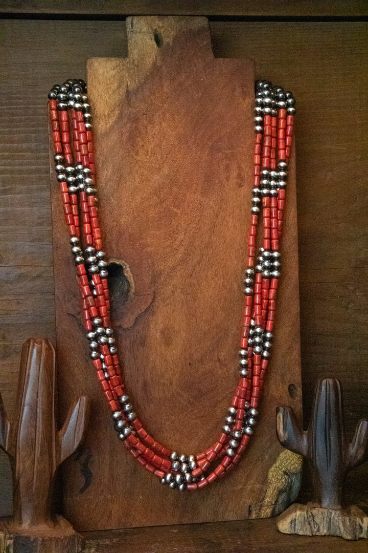 Multi Strand Sponge Coral & 5mm Navajo Pearl Necklace