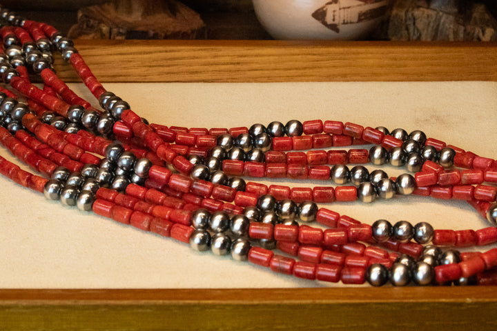 Multi Strand Sponge Coral & 5mm Navajo Pearl Necklace