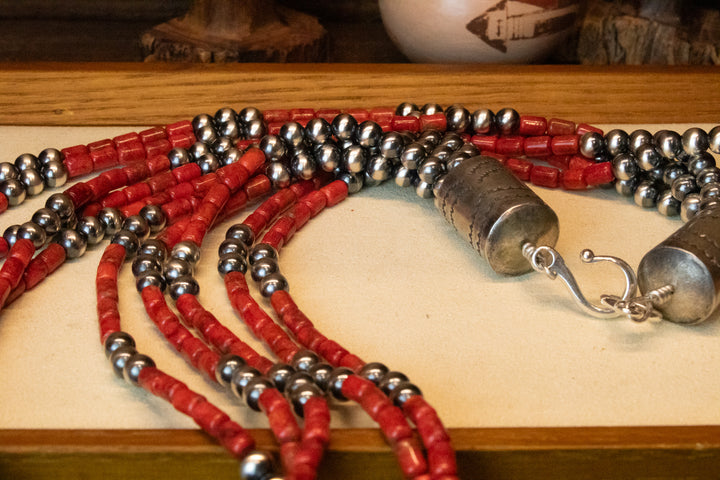 Multi Strand Sponge Coral & 5mm Navajo Pearl Necklace