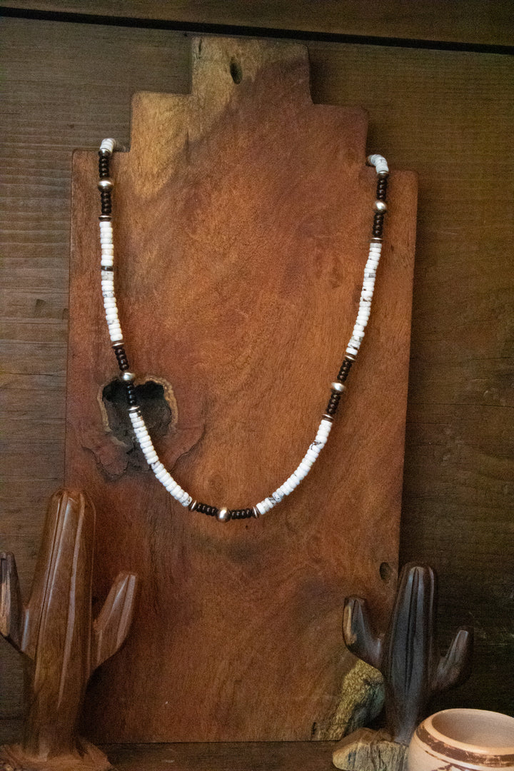 White Buffalo, Jet & 5/7mm Navajo Pearls Necklace