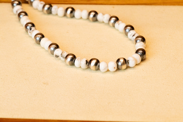 White Buffalo & 5mm Navajo Pearls Necklace