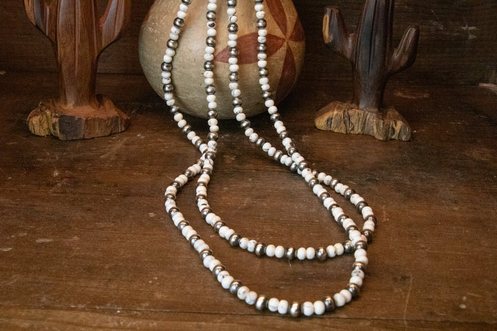 White Buffalo & Navajo Pearls 55" Long Necklace