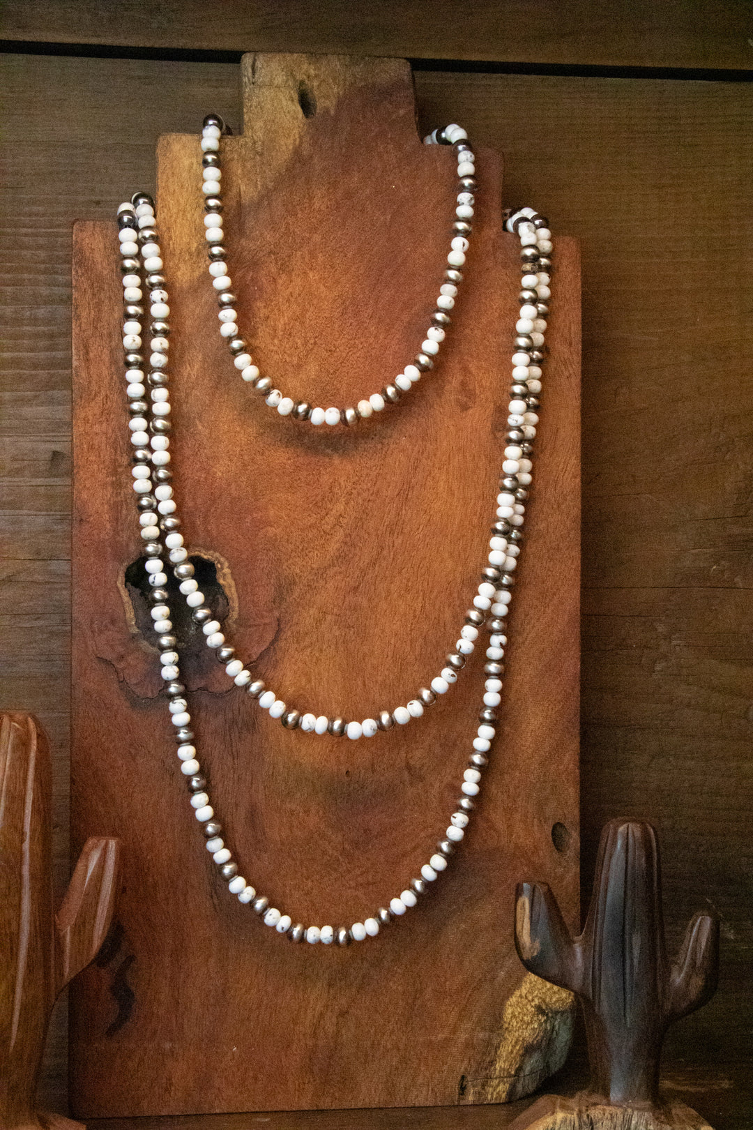 White Buffalo & Navajo Pearls 55" Long Necklace