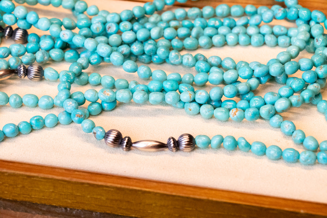 Arizona Turquoise & Corrugated Pearls Necklace 118"