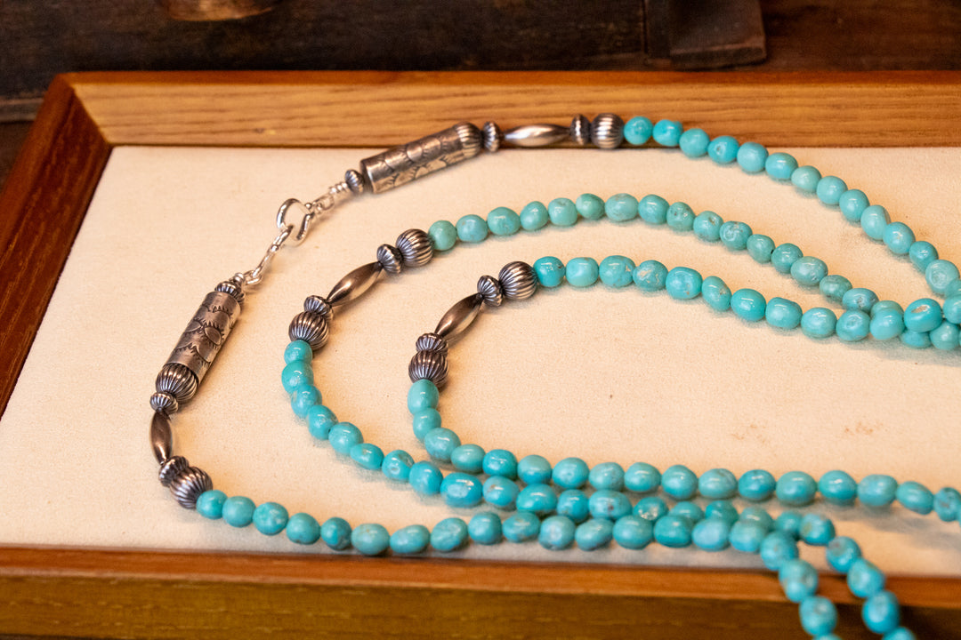 Arizona Turquoise & Corrugated Pearls Necklace 118"