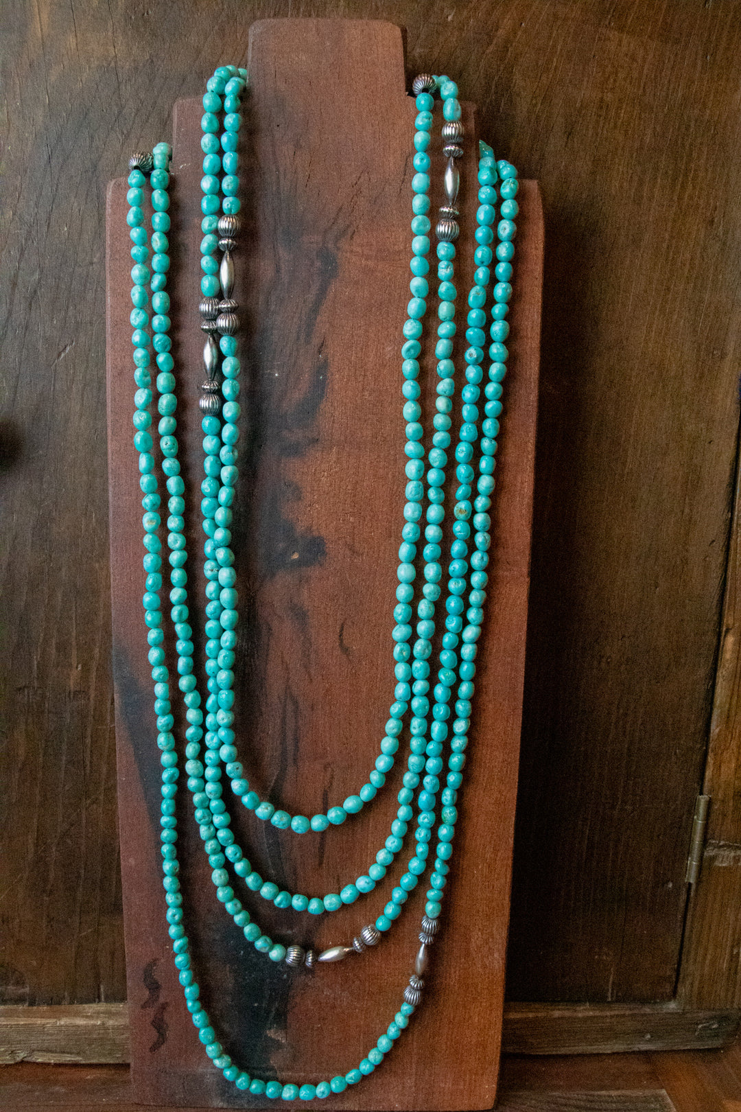 Arizona Turquoise & Corrugated Pearls Necklace 118"