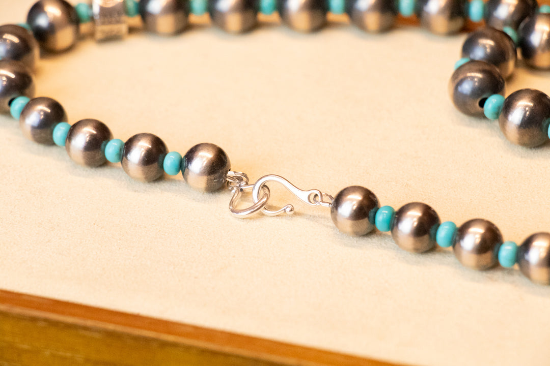 12mm Navajo Pearls with Turquoise Necklace