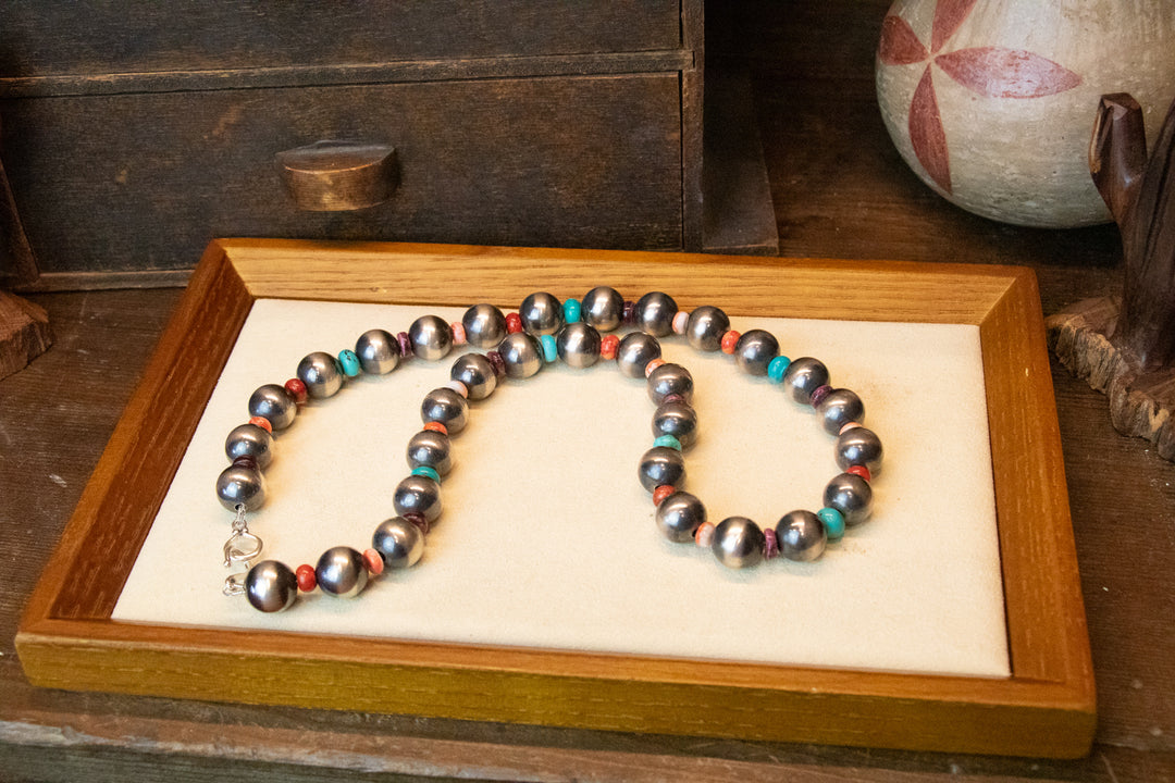 12mm Navajo Pearls & Multi Color Necklace