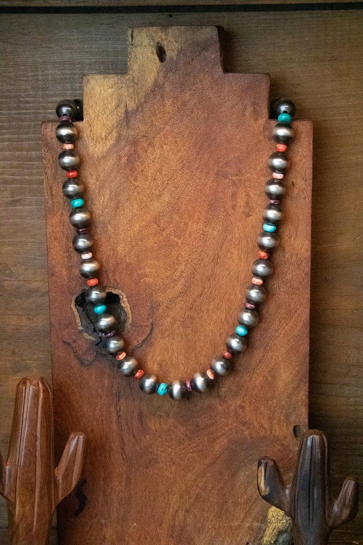 12mm Navajo Pearls & Multi Color Necklace