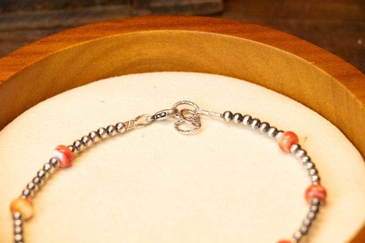 3mm Navajo Pearls & Red Spiny Anklet