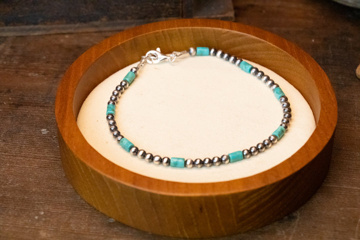 3mm Navajo Pearls & Turquoise Anklet