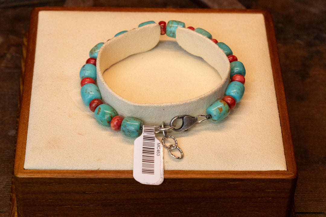 Tubular Turquoise and Sponge Coral Bracelet 6' Wrist