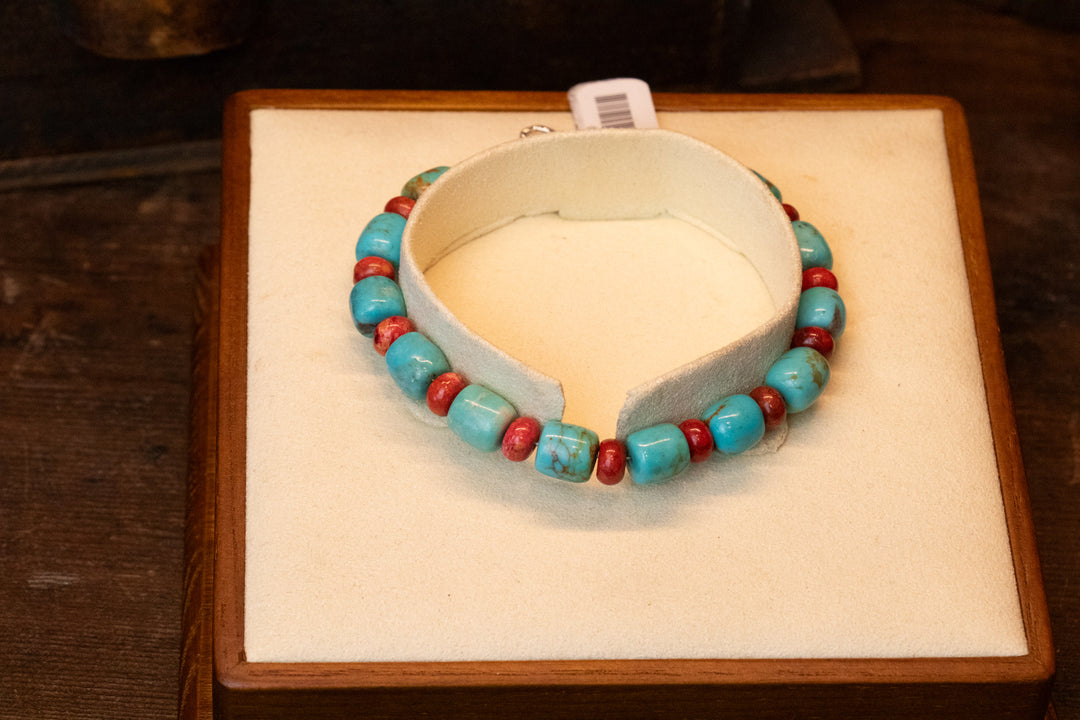 Tubular Turquoise and Sponge Coral Bracelet 6' Wrist