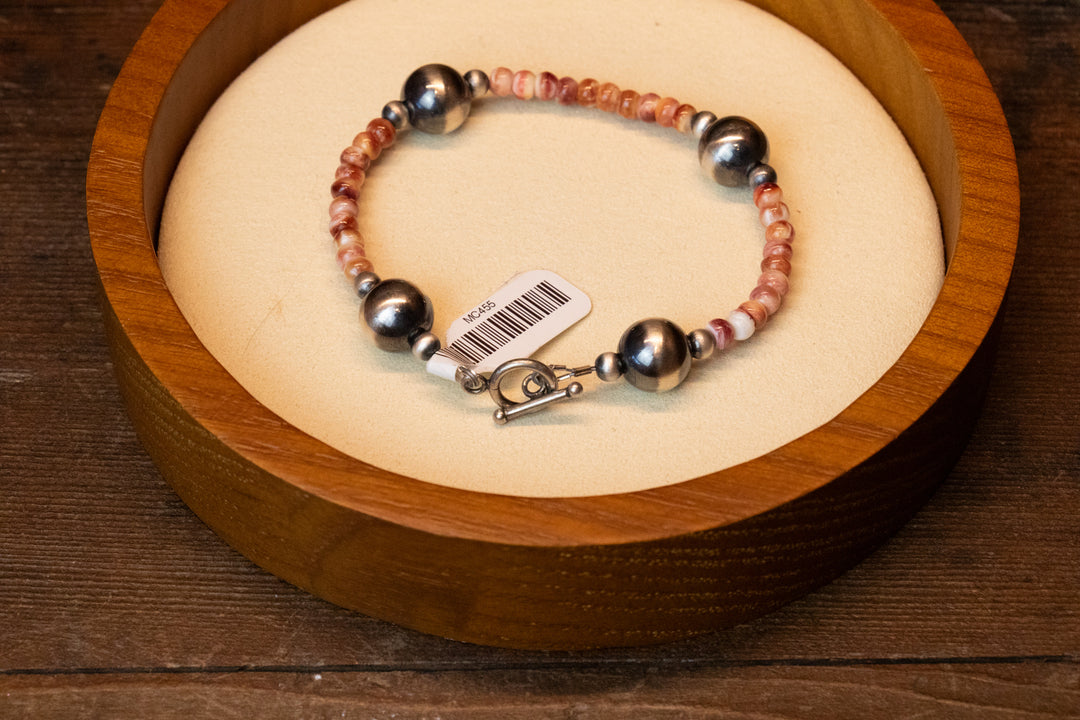Purple Spiny with 10mm Navajo Pearls Bracelet 6" Wrist