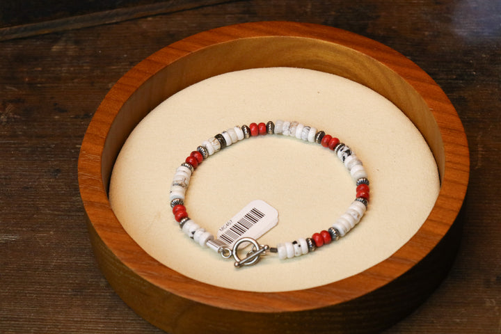 White Buffalo and Coral with Navajo Pearls 6" Wrist