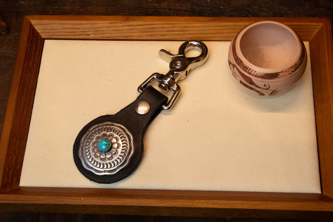 Concho Round Sonoran Gold Turquoise Stamped Key Chain Holder