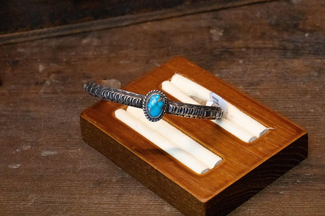 Stamped Morenci Turquoise Cuff